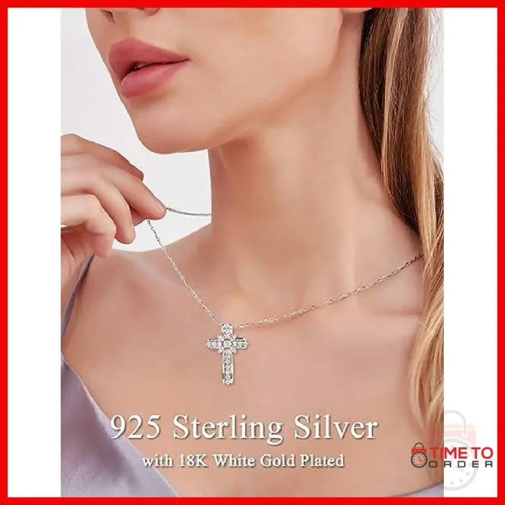 D Color Moissanite Cross Pendant Necklace 20in Sterling Silver 18k Gold